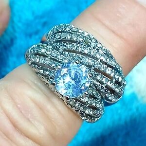 Silvertone cubic zirconia engagement wedding set new size 7